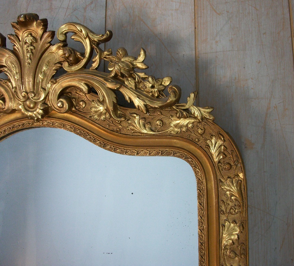 Large Antique French Overmantle Gilded Mirror